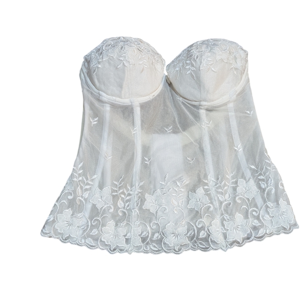 Victoria's Secret Bustier Corset White Floral Lace Mesh 36C Bridal Coquette Girl